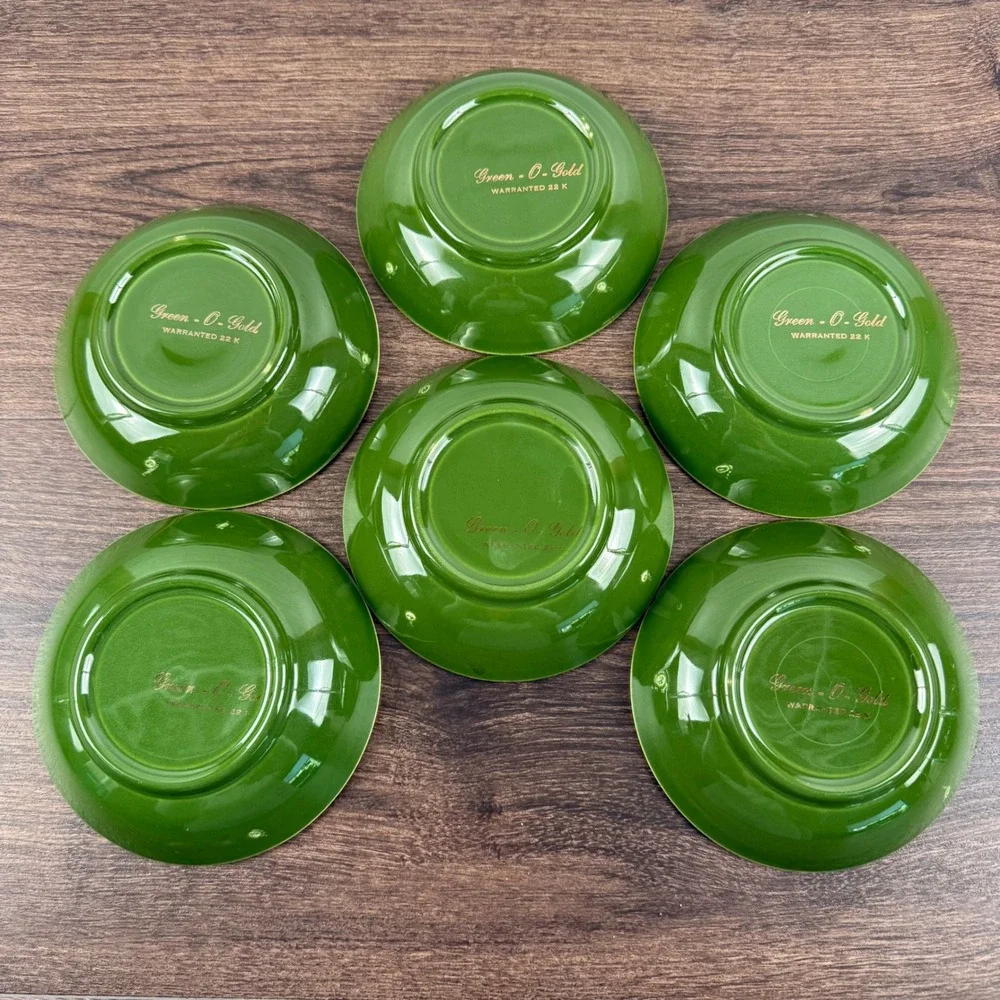 Sabin Green-O-Gold 22K Gold Green Dessert Bowls Set of 6